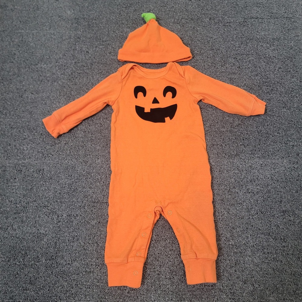Carter's Size 6m Jumpsuit Baby Orange Pumpkin Halloween Costume Set Hat